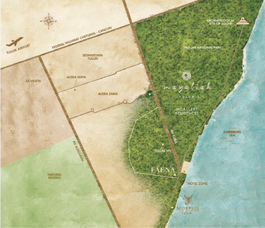 Map of  Mayaliah Residences by MGallery in Tulum.